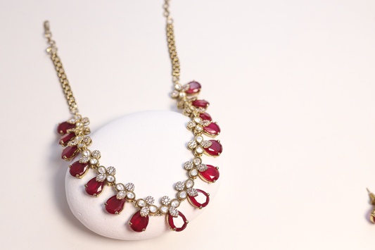 Kavya Ruby Diamante Necklace Set