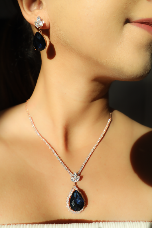Aarohi Royal Sapphire TearDrop Diamante Set