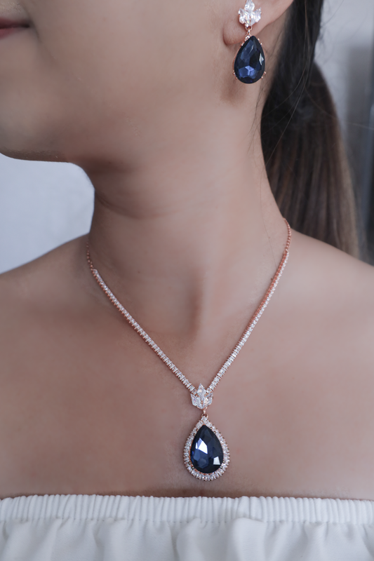 Aarohi Royal Sapphire TearDrop Diamante Set