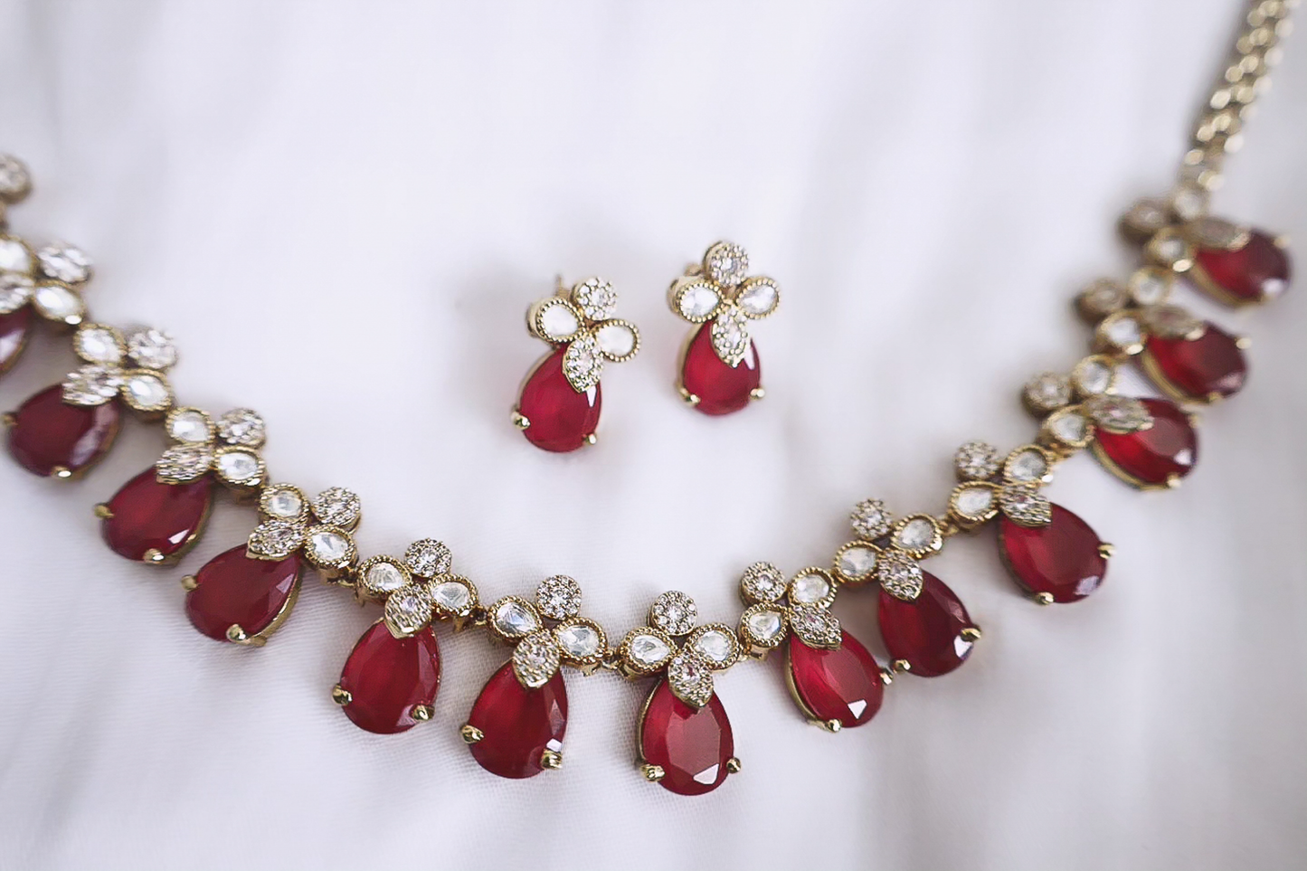Kavya Ruby Diamante Necklace Set